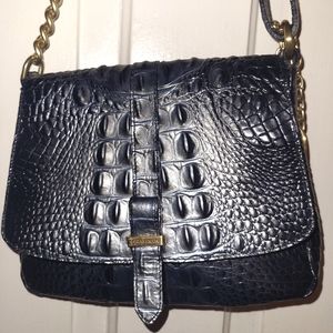 BRAHMIN Black Croc Embossed Leather Crossbody /Hipster